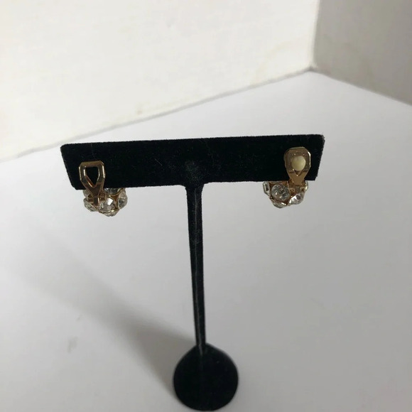 Vtg Clip  On Rhinestone Ball Earrings - Picture 3 of 6